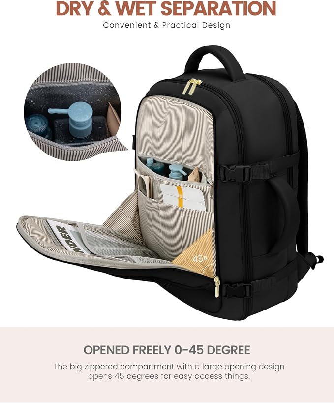 LOVEVOOK Carry On Travel Backpack for Women Men Flight Approved, 40L Personal Item Backpack for Airplanes, Business Weekender Overnight Daypack Fits 17 Inch Laptop, with 2 Packing Cubes, Black - Image 7