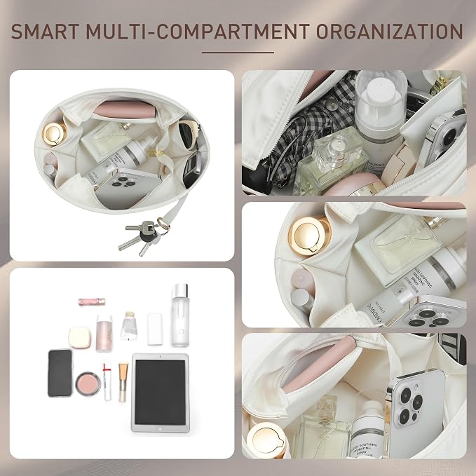 Doxo Satin Fabric Picotin 22 Bag Insert - Premium Purse Organizer for Picotin 22 with Zipper Closure and Keychain, Lightweight & Discreet Inner Liner, Fits Picotin 22 Luxury Totes(PC22, Craie) - Image 5