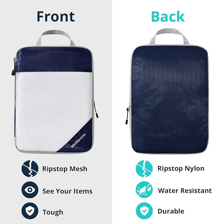 NICOSHOW 7 Set Compression Packing Cubes for Travel - Compressible, Lightweight, and Space-Saving Packing Cubes, Travel Essentials for Women, Navy - Image 5