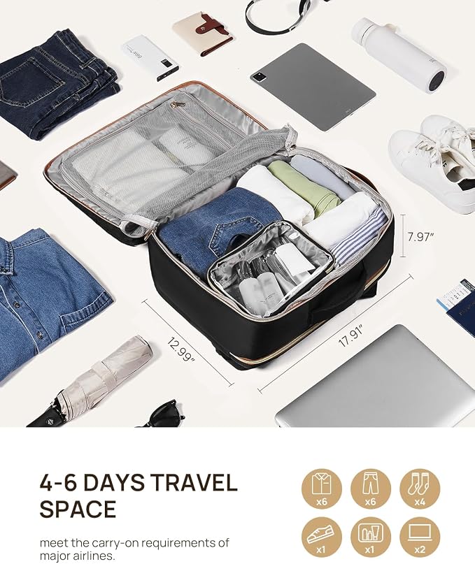 Telena Travel Backpack for Women, 17.3 inch Laptop TSA Carry On Personal Item Size Flight Approved Travel Bag Daypack with Multi-Pockets for Work, Travel, Business, Black-Beige-Brown - Image 4