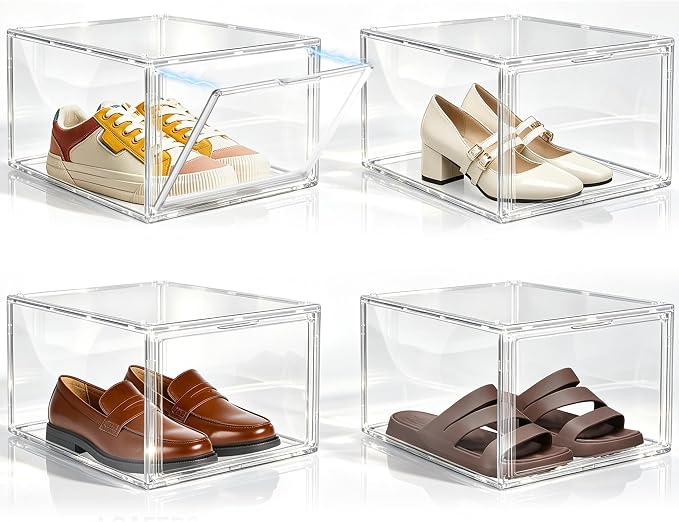 12 Pack Clear Acrylic Shoe Boxes Fit Size 12, Front Door for Small Closets | 10.2 x 13.4 x 7.5 in stackable shoe display case for apartments, dorms, entryways and compact closets. Fits up to US size 12 - Image 9