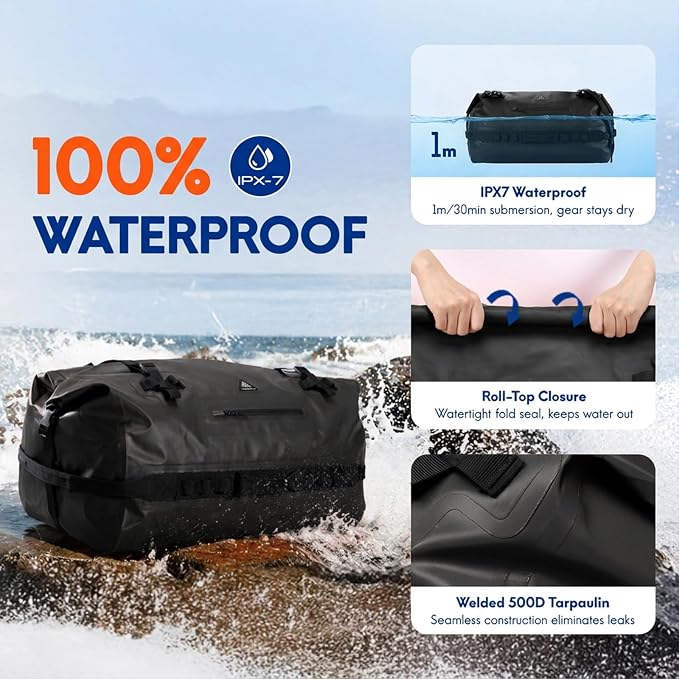 Haimont IPX7 Waterproof Roll-Top Dry Duffel Backpack | 60L/90L Sizes, 500D Tarpaulin, Welded Seams, Mesh Pockets, Boating & Kayaking - Image 2