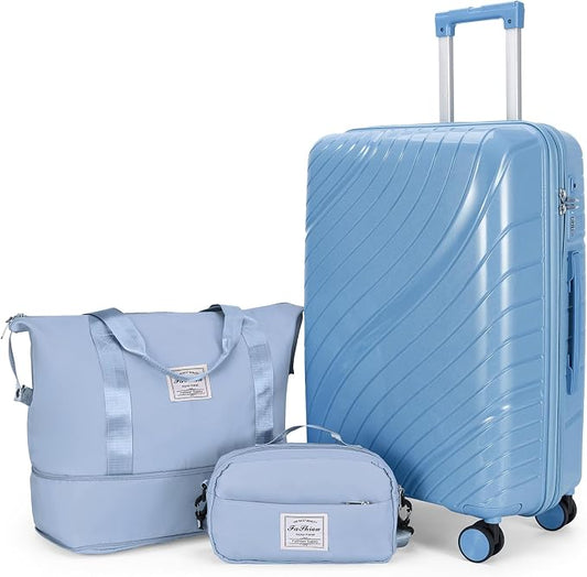 Karl home Luggage Sets 3 Piece, PP Hardshell Carry on Suitcase with Bags, Lightweight Suitcase Sets with Spinner Wheels TSA Lock Waterproof Rolling Luggage for Travel (3pcs, Sky Blue) by Karlhome