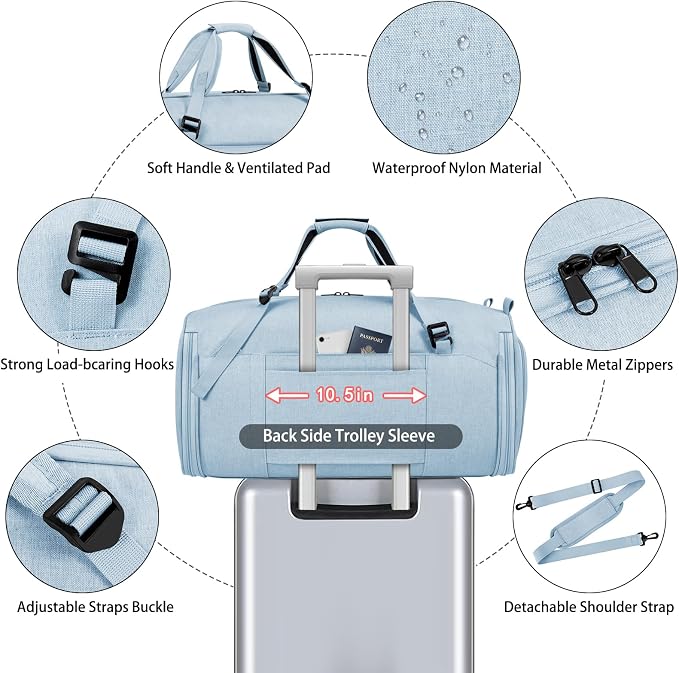 Convertible Garment Bags for Travel - Carry on Garment Duffle Bag with Backpack Straps for Men Women, 4 in 1 Large Travel Duffel Bags with Shoes Compartment Hanging Suit Dress Weekender Bag 3pcs Set - Image 4