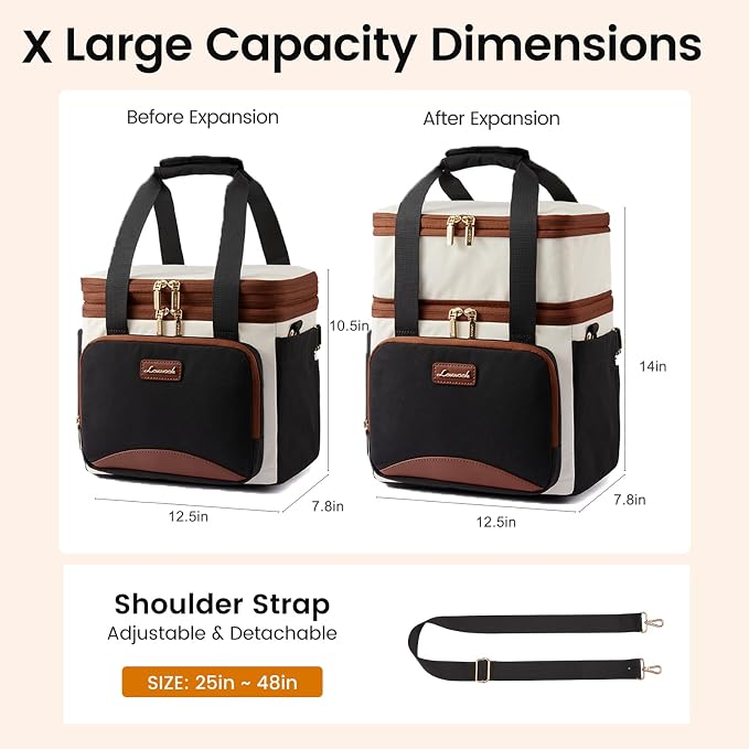 LOVEVOOK Insulated Lunch Bag For Women Men,Expandable Double Deck Lunch Box With Large Cup Holder,Leakproof Cooler Bag For Adult Lunch Tote Bag Work Picnic Beach with Adjustable Shoulder Strap Gift - Image 6