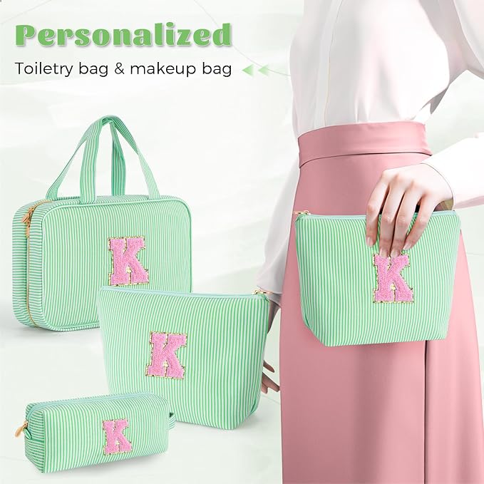 Gifts for Teen Girls Women - Travel Hanging Toiletry Bag & Makeup Bag - Personalized Initial Cosmetic Bag | Birthday Gift for Girl Trendy Stuff - Green K - Image 4