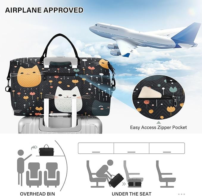 Cute Cats Flower Travel Duffle Bag Gym Yoga Carry on Bags for Men Women Weekender Bag - Image 5