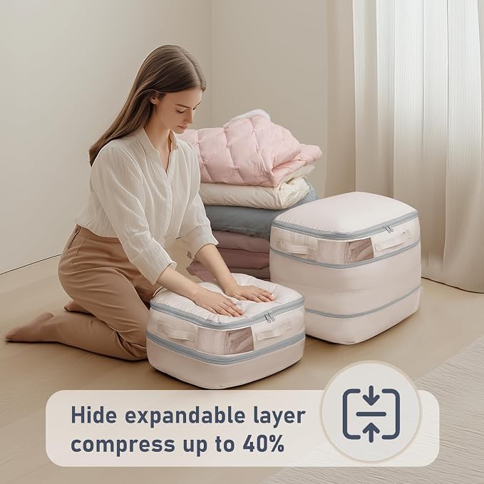 DIMJ Compression Storage Bags 8 Pack - Blanket Storage Bags with Window Zipper, Ultra Space Saving Self Compression Organizer for Puffer Jacket, Bedding, Lightweight Comforter Duvet, Sweater, Sheet - Image 4