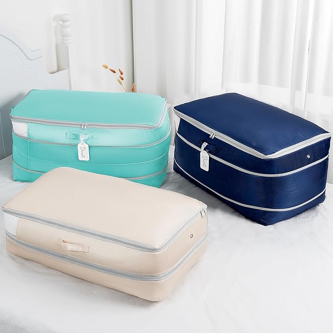 Comforter Storage Bag - Large Capacity Bedding Storage Bags Ultra Space Saving Self Compression Organizer, Washable Compression Bags for Storage Comforter Blanket Duvet, 2-Pack, Navy Blue - Image 7