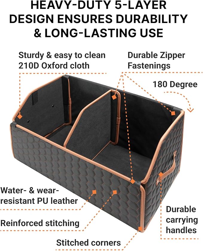 Owleys Foldable Trunk Organizer for Car Storage - Collapsible Auto Trunk Organizer With Lid - Trunk Organization (21.6 inch, Hexy) - Image 3