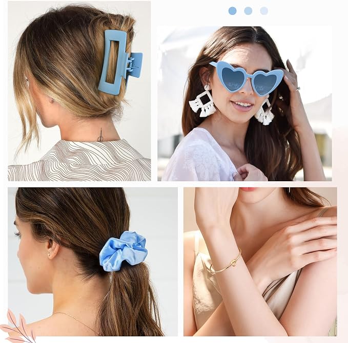 DEEKA 5 Pcs Bridesmaid Proposal Bag Set Gift Clear Makeup Toiletry Bag Bachelorette Party Favors Sunglasses Hair Claw Clips Scrunchies Knot Bracelets Bridal Wedding Party Gifts (Blue) - Image 4