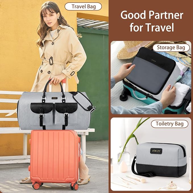 Garment Duffel Bag for Travel - ITIEZY Convertible Carry on Garment Duffel Travel Bag for Women Men Large Weekender Bag with Shoes Pouch 2 in 1 Hanging Suit Travel Duffel Bag 3pcs Set - Image 2
