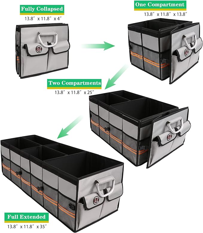 Big Car Trunk Organizer, Cargo Organizer SUV Trunk Storage Non Slip Bottom Waterproof Collapsible Durable Multi Compartments-(Oversize,Gray) - Image 5