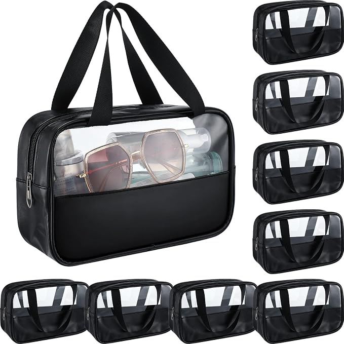 Buryeah 9 Pcs Translucent Make up Bag Toiletry Organizer for Women Men Waterproof Portable Cosmetic Travel Bag with Hanging Handles Travel Storage Carry Pouch Gifts for Bridesmaid (Black) - Image 8