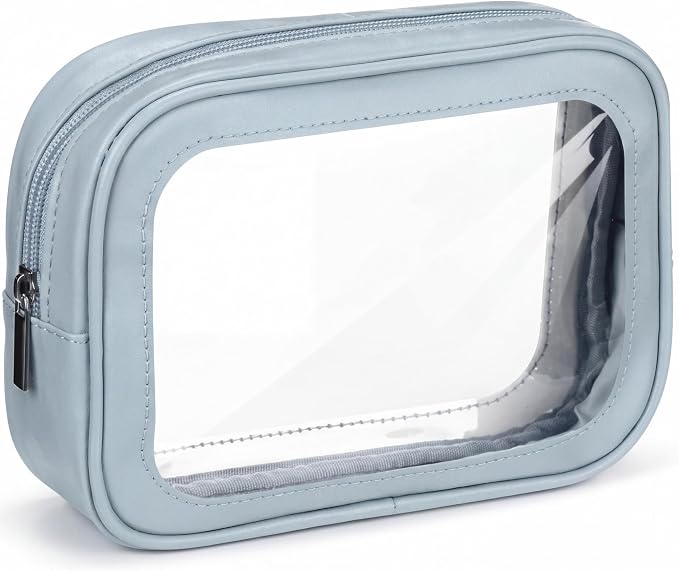 Abbylike 1 Pcs Clear Makeup Bags Bulk Tsa Approved Clear Toiletry Bags with Zipper PU Leather Waterproof Travel Makeup Organizer for Women Wedding Bridal DIY Gifts Bachelorette Party (Blue) by Abbylike