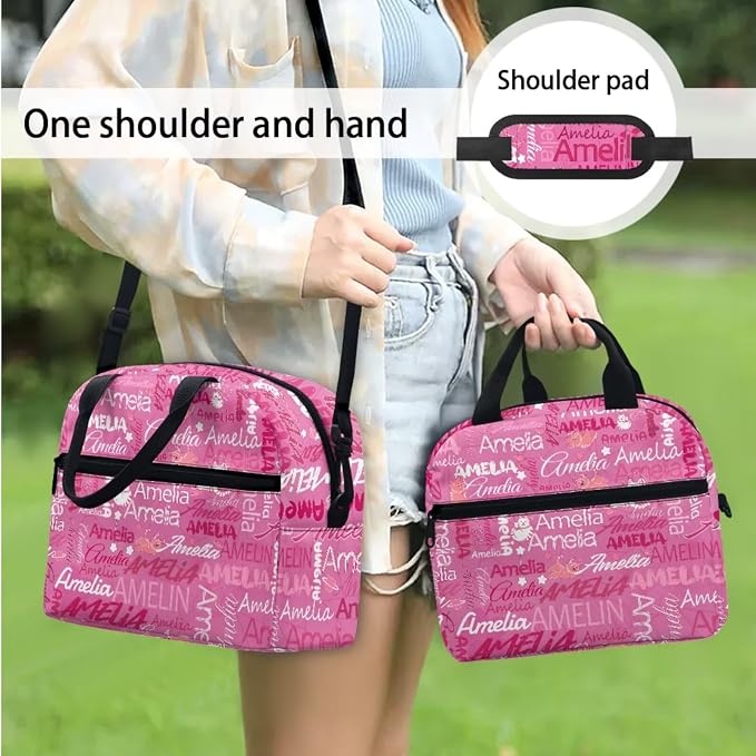Cat Pink Art Name Design Custom School Backpack Book Bags for Girls Teens Bookbags Schoolbag Lunch Bag Water Bottle Pen Pouch Daypack Knapsack Rucksack Pencil Case for Back to School - Image 3
