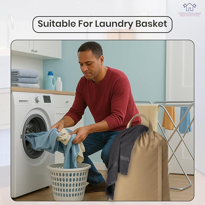 LFH Home Cotton Rich Canvas Large Laundry Bag with Handle, Heavy Duty Drawstring Closure Washable Laundry Bags, School Travel, Home, Hotel, College Dorm, Organizer Sack, Toys Clothes 28x40-Beige - Image 5