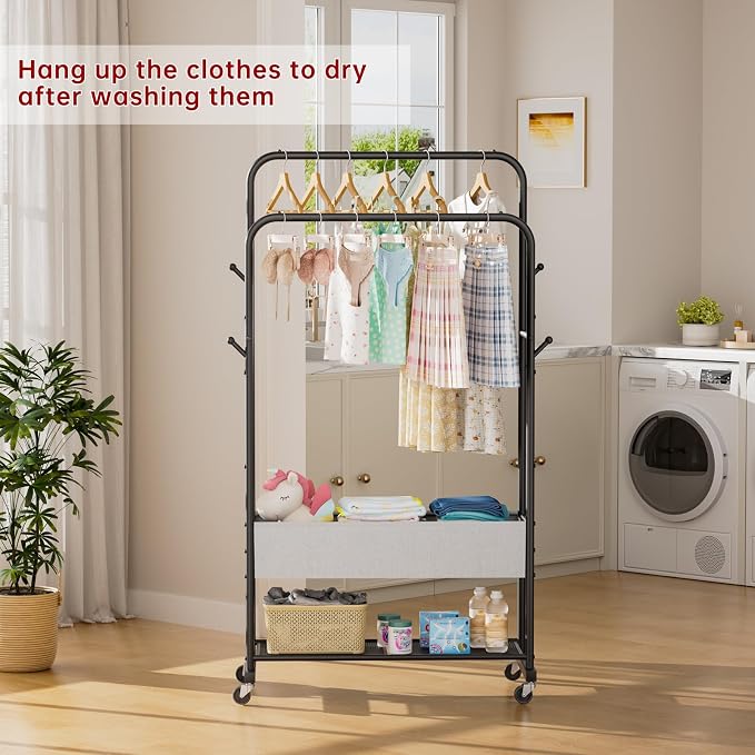 SINGAYE Wardrobe Standing Closet Clothing Rack With Shelf Hanging Clothes | Wardrobe Open Compact Small Metal Garment Hanger Stand Alone Free Standing Black Closet Rack Storage Organizer Heavy Duty - Image 7