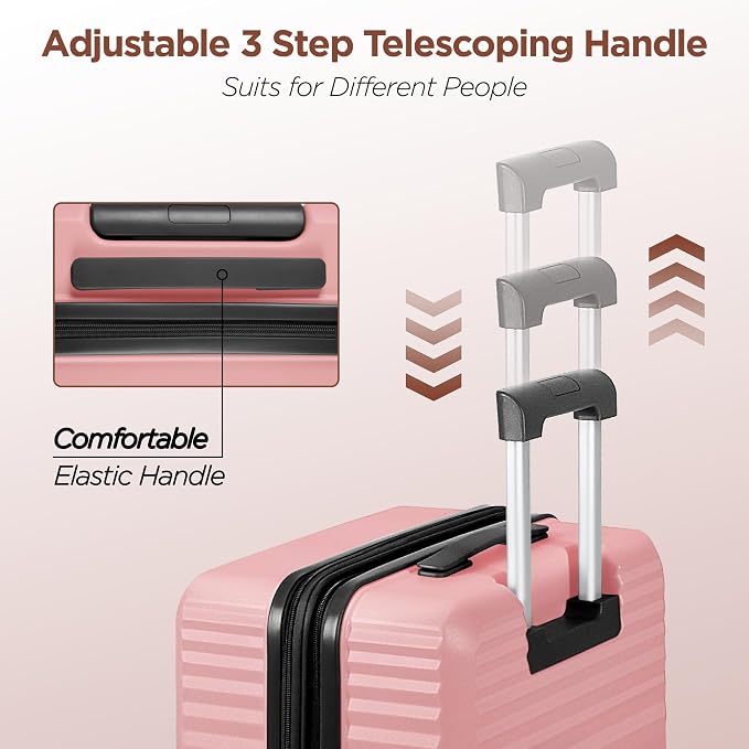 SHOWKOO Luggage Sets 3 Piece Hardside Expandable Suitcase with Double Spinner Wheels Tsa Lock Pink (20in/24in/28in) - Image 5