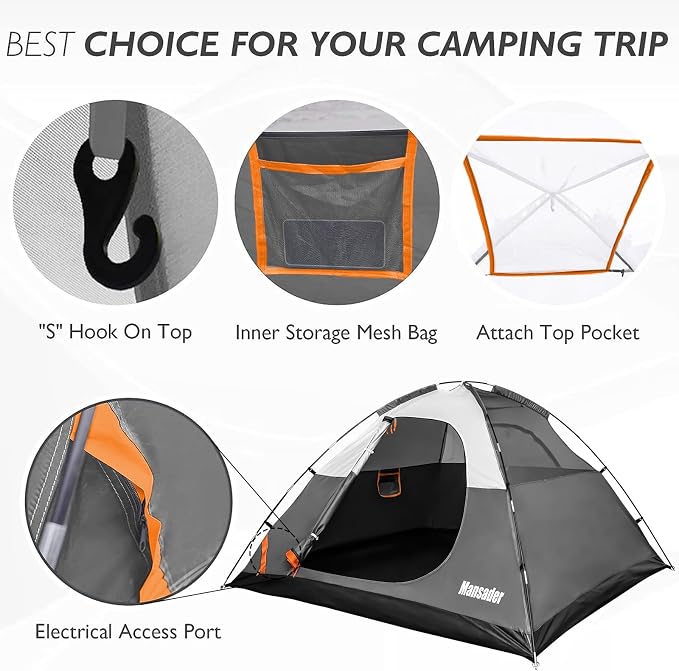 Camping Tent, Waterproof 2/3/4 Person Tents for Camping, Lightweight Easy Set Up Outdoor Hiking Tent Backpacking Tent with Carry Bag, Backpack Tent Suit for Family Beach Hiking Travel - Image 5