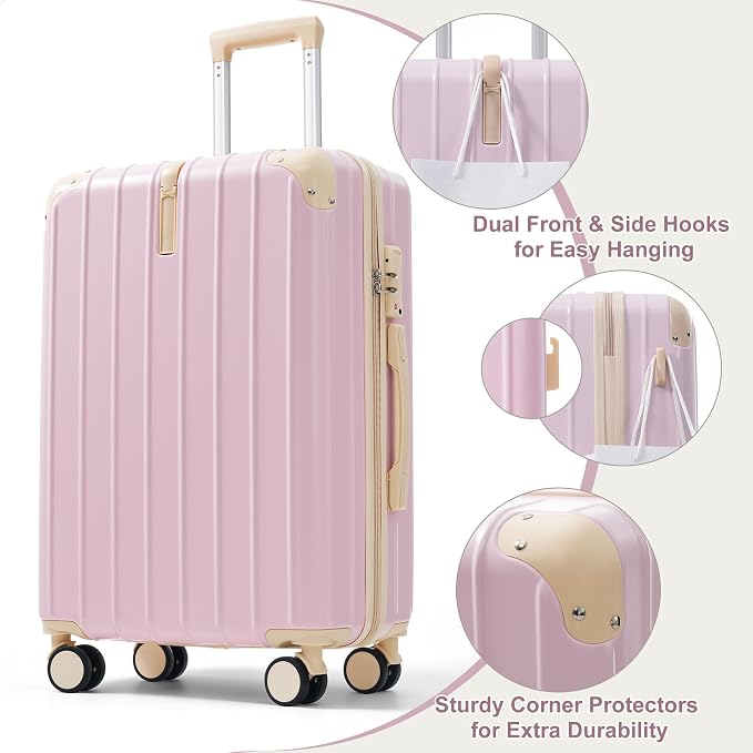 Hardside Luggage Sets, Lightweight Stripes Suitcase with Spinner Wheels, Rainbow - Image 3
