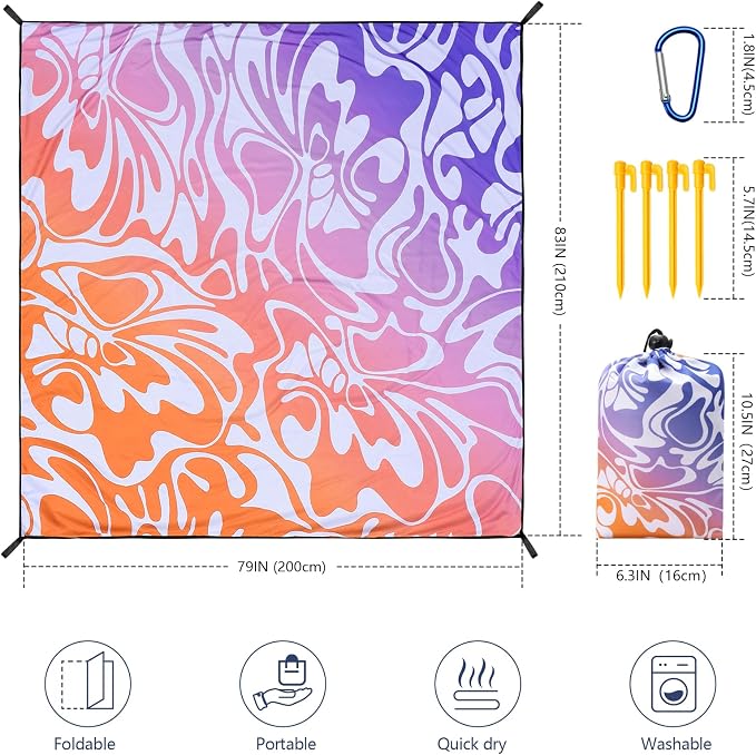 WIWIGO Beach Blanket Waterproof Sandproof Beach Mat 79" X 83"/10'x9'for 2-8 Adults Quick Drying Outdoor Picnic Mat Beach Accessories for Travel, Camping, Hiking - Image 2