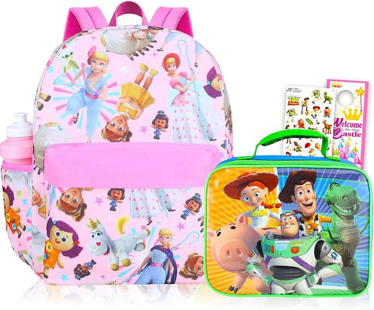 Pixar Toy Story Backpack and Lunch Box Set for Girls School Bundle + More | Insulated Lunch Bag & 16in Large Durable Bo Peep Bookbag Plus Water Bottle, Stickers, More - Toy Story School Supplies by Disney