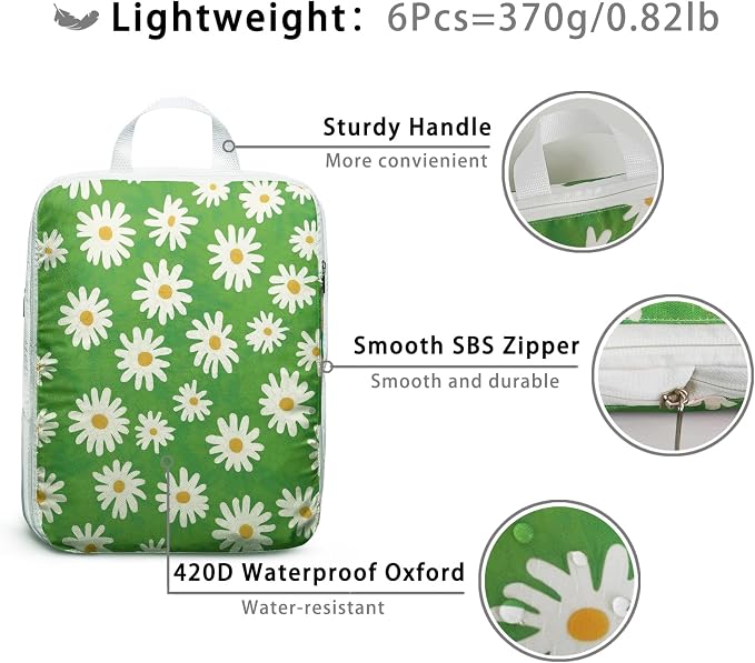 6 Pcs Compression Packing Cubes, Packing Cubes for Travel, Waterproof Luggage Organizer Bags Set, Cute Packaging Cubes for Women Kids Backpack Carry-Ons - Image 6