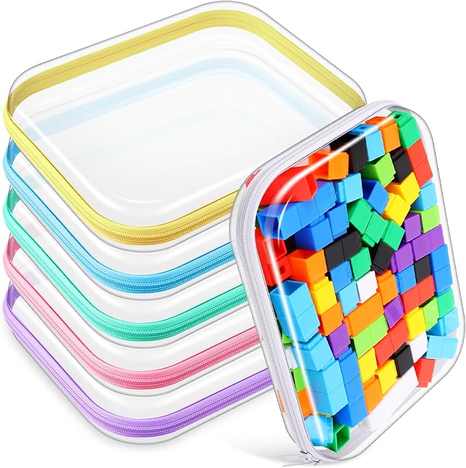 Sanwuta 6 Pcs Clear Hard Zipper Case Plastic Zipper Pouches Transparent Makeup Bag Pencil Case Pouches Toiletry Diaper Bag for Travel Toy Storage Organizer Bins(Colorful,9.84 x 7.87 x 2 Inch) by Sanwuta
