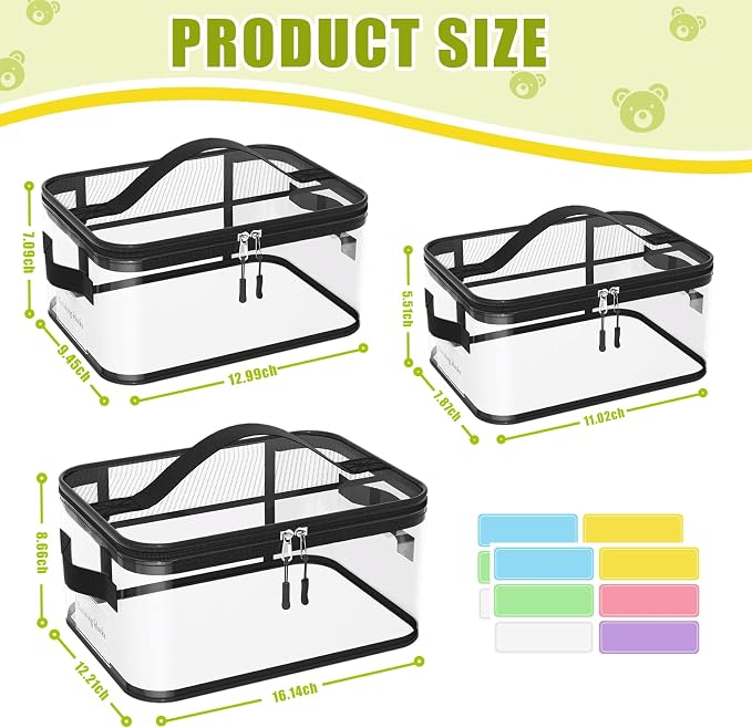 8 Pcs Large Clear Toy Storage Bags with Labels, Handles, Zippers, L+XL+XXL | Large Capacity, Transparent PVC, Waterproof Dustproof, Space-saving, Portability for Building Blocks, Puzzle, Dolls, Travel - Image 2