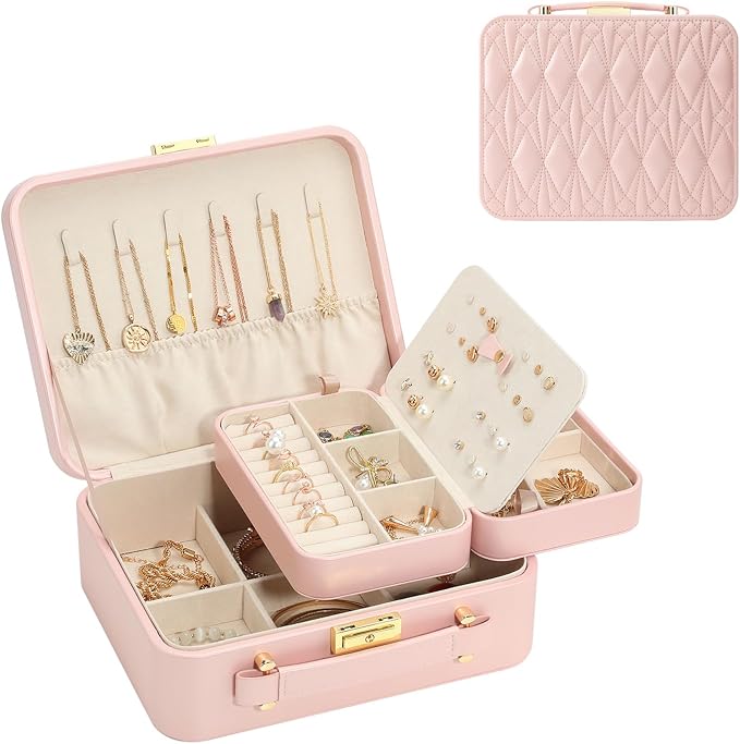 Large Jewelry Travel Case, Jewelry Case for Necklaces Large Jewelry Case Jewelry Box for Women Girls. (Pink) - Image 2