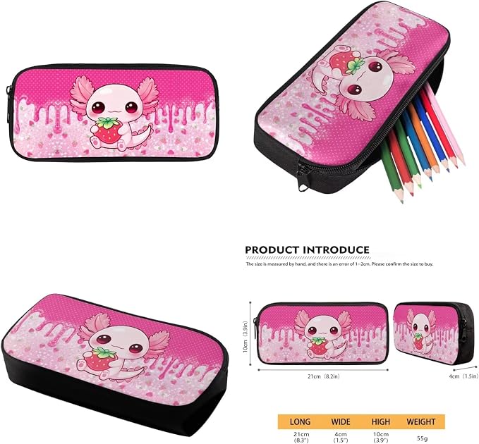 Strawberry Axolotl Kids 4-in-1 Backpack Set, Complete School Essentials – 17'' Bookbag + Insulated Lunch Box + Pencil Case, Lightweight Cute School Bag for Girls Age 6-12, Polka Dot - Image 6