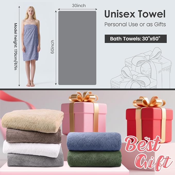 JML Bath Towels, Pack of 4, 30"x60", Large Microfiber Towel Set, Ultra Soft, Super Absorbent, Fast Drying, Perfect for Suana, Shower, Pool, Sport, Travel, Fitness, SPA,Yoga, Coral Fleece - Blue - Image 2