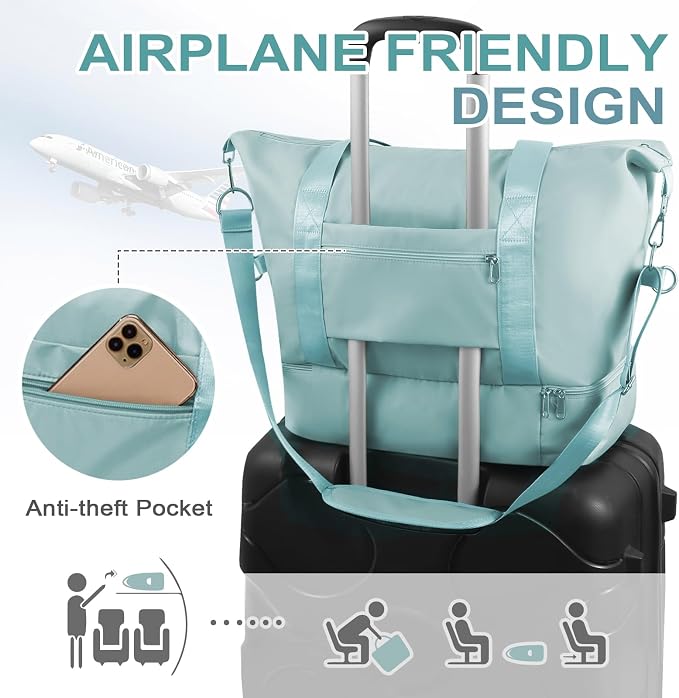 WOOMADA Weekender Bag for Women, Travel Duffel Bags with Shoe Compartment & Wet Pocket, Personal Item Bag for Airlines - Image 5