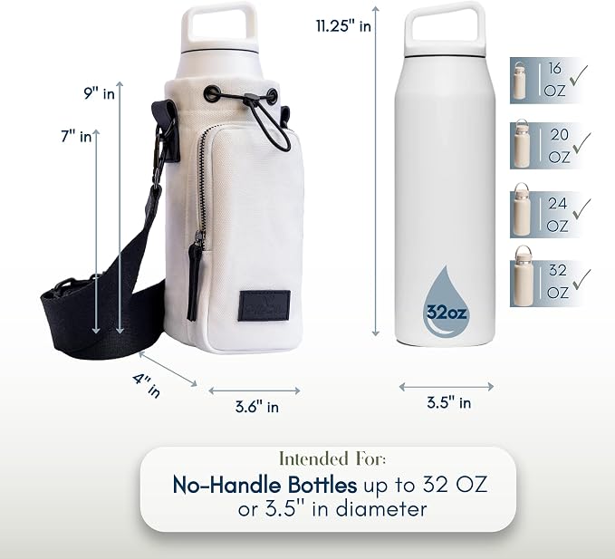 Water Bottle Holder with Strap & Pocket Fits 16 to 32 oz Bottles Crossbody Water Bottle Carrier for Women Canvas and Leather - Image 4