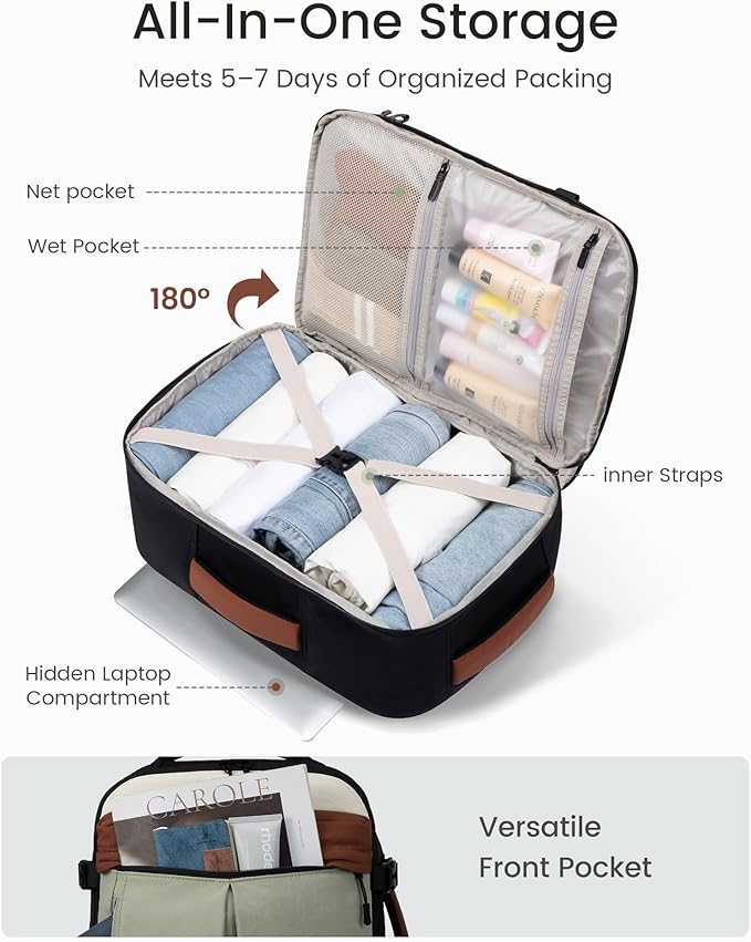 LOVEVOOK 50L Travel Backpack for Women Men, Airline Approved Carry On Luggage with 3 Cubes Accessories, TSA Personal Item Travel Cruise Essentials, Waterproof Weekender Overnight Bags fits 17" Laptop - Image 3