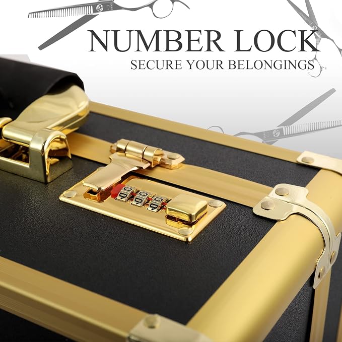 Barber Case Clipper Bag Gold, Hair Kit Tool Box Aluminum Organizer with Portable Handle and Secure Numlock for Scissors, Clippers, Barber Supplies 15.7" x 12" x 6.1" - Image 6