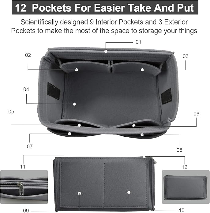 OMYSTYLE Purse Organizer Insert, Felt Tote Bag Organizer Insert with 5 Sizes, Handbag Dividers for Inside Purse, Compatible with Longchamp, Neverful, Speedy and More - Image 2