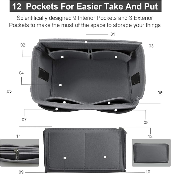 OMYSTYLE Purse Organizer Insert, Felt Tote Bag Organizer Insert with 5 Sizes, Handbag Dividers for Inside Purse, Compatible with Longchamp, Neverful, Speedy and More - Image 2