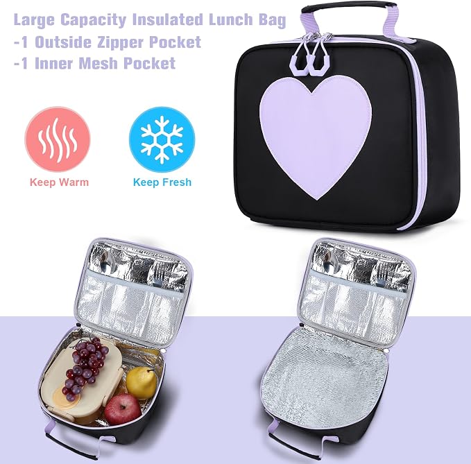 ACESAK Backpack for Girls - Bookbag Backpacks Schoolbag for Girls Kids Teen Women Casual Travel Daypacks - School Bag Elementary Middle School College Cute Backpack with Lunch Box (Purple Black) - Image 4
