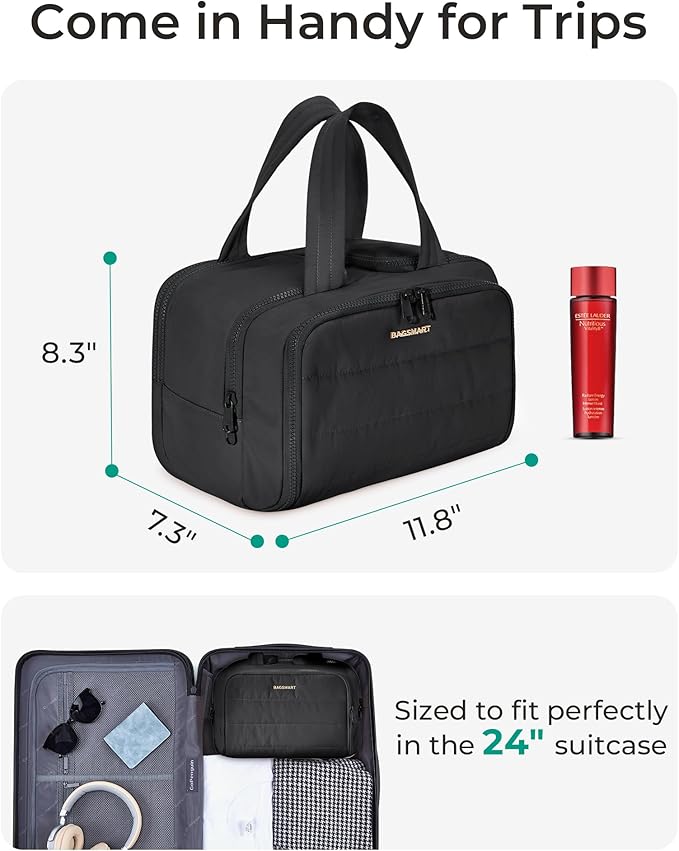 BAGSMART Travel Toiletry Bag, Puffy Toiletry Bag for Women, Wide-open toiletry bags for traveling, Large Travel Cosmetic Makeup Bag Organizer for Accessories,Toiletrie (g-Bright Red) - Image 2