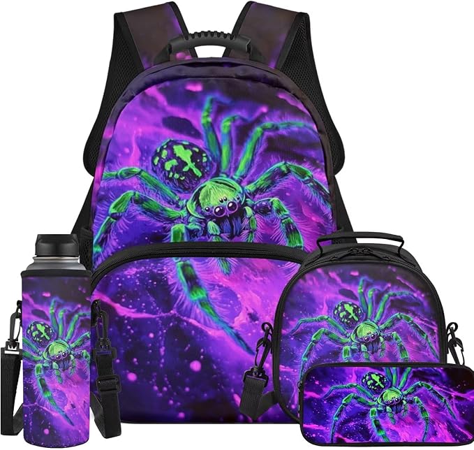 Cool Spider Backpack for Boys with Lunch Box Cool Teens Bookbag for Kids 4 in 1 School Bag Set for Boys 6-11 Large Capacity School Bookbag for Elementary Kindergarten Students Book Bag by Unknown