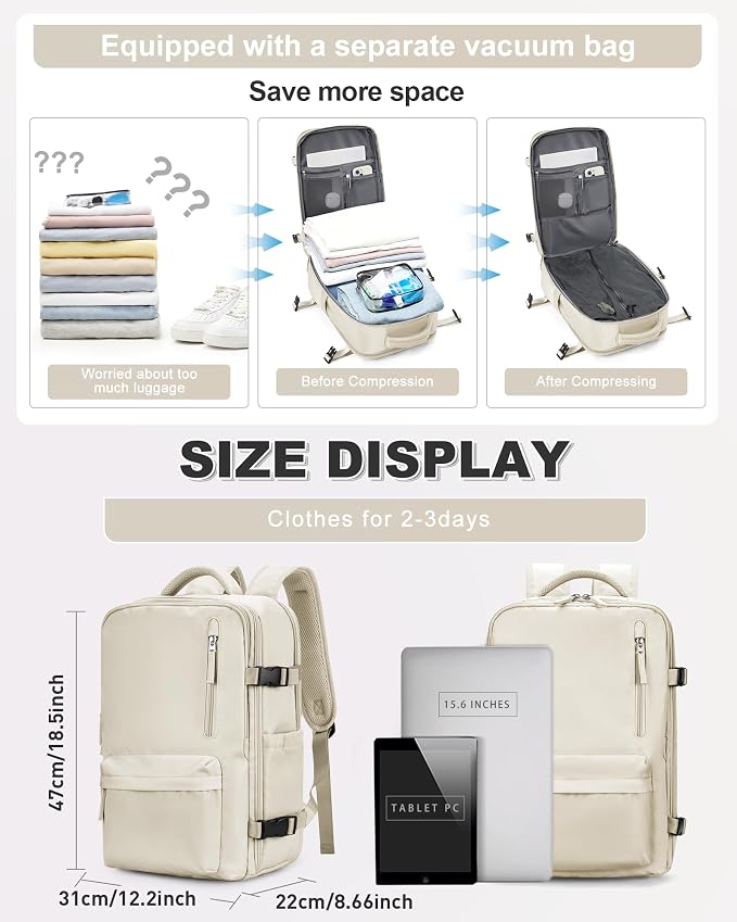 VGCUB Vacuum Backpack Travel with Pump, Vacuum Seal Compression Bags Laptop Backpack Personal Item - Image 2