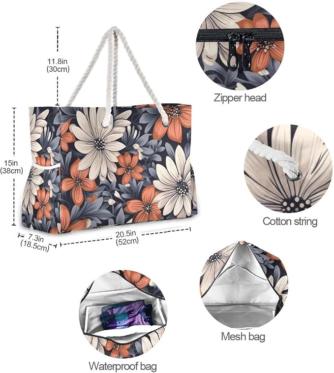 senya Large Beach Shoulder Bags Canvas Tote Water Resistant for Gym Travel Daily - Image 5