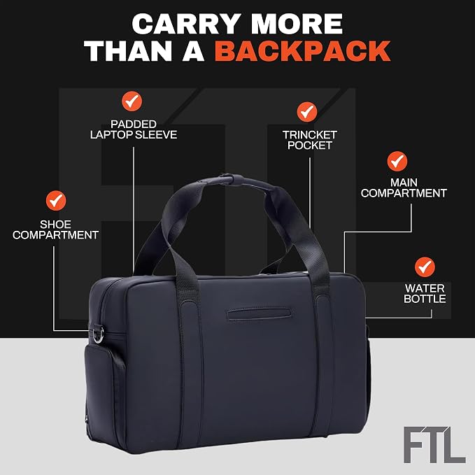 The FTL Lite Mens Gym to Office Bag - 17L Briefcase Gym Bag Hybrid with Shoe Compartment & 16" Laptop Sleeve - Executive Daily Carry & Overnight Duffel for Athletic Business Pros - Kenmare Black - Image 5
