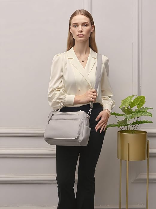 YZAOLL Large Crossbody Shoulder Bag for Women Vegan Leather Tote with Adjustable Wide Strap Work Purse with 10 Pockets