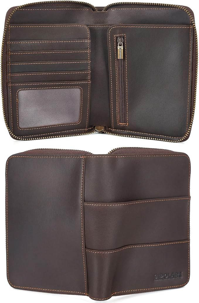 Polare Full Grain Leather Travel Passport Wallet with YKK Zipper and RFID Blocking Document Organizer Holder 2 Passports (Dark Brown) - Image 8
