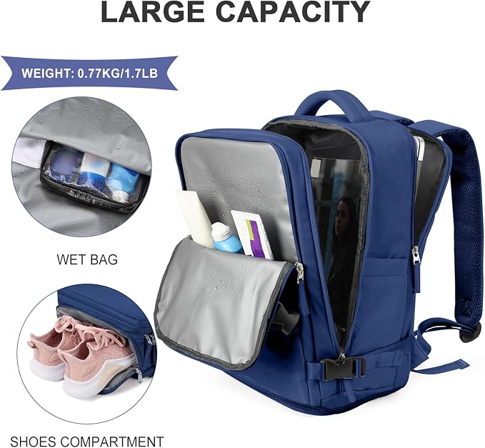 coowoz Travel Backpack for Women Men,Carry On Backpack,Hiking Backpack Outdoor Sports Rucksack Casual Daypack Travel Essentials Royal Blue - Image 5