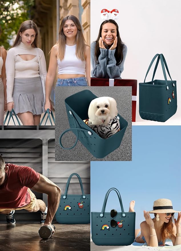 Baonat Beach Bag Rubber Tote Bag - Waterproof Travel Bag for Women Washable Tote Bag Handbag for Sports Beach Market Pool - Image 2