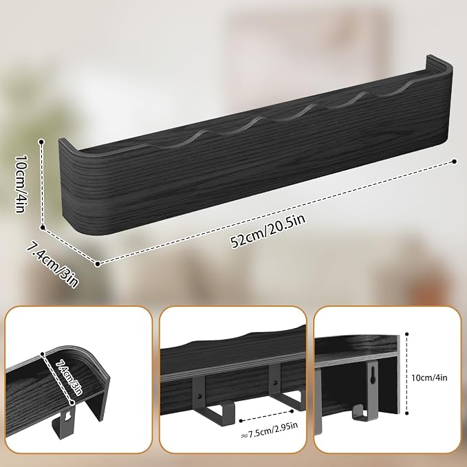Wall Mounted Coat Rack with Shelf, Wooden Entryway Organizer with Hidden Metal Hooks for Hanging Coats Bags Keys, Modern Floating Shelf for Hallway Bathroom - Image 2